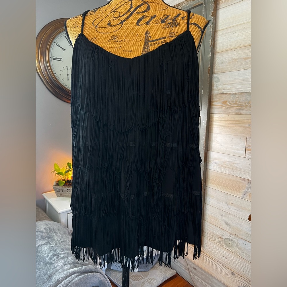 Metaphor Black Fringe camisole dress tank. XL
